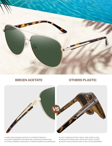 Image of Polarized Aviator Sunglasses Womens: Acetate Glasses UV Protection | Classic Square Style fit Most Face Shape - Pressure-free Frame & Full Anti-Glare Lens Ideal for Classy Laides Travel Vacation