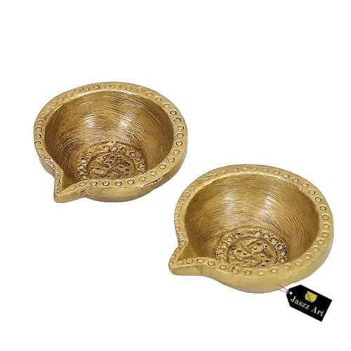 Image of Brass Classic Oval Pooja Diya, Kuber Deepak Oil Lamp, Pack of 2
