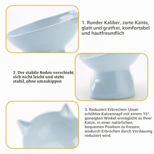 Katzennapf Erhöht Fressnapf Katze mit 15° Neigung Design,Futternapf Katze,Katzenfutternapf für Futter und Wasser,perfekt für Haustiere Katzen und Welpen (Grau, Einfarbig)