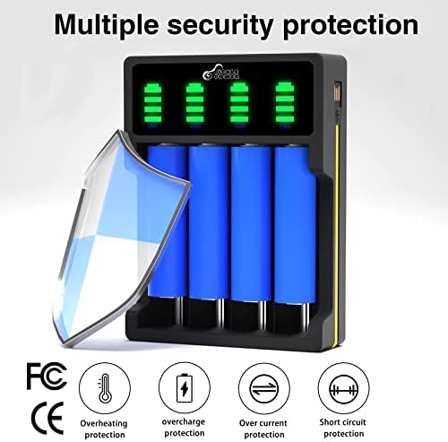 18650 Battery Charger,AA Battery Charger,Universal Smart LED 4 Slots Charger for 3.7V Li-ion Rechargeable Battery 18650 26650 21700 18350 17670 17500 16340(RCR123) 14500, Ni-MH Ni-CD AA AAA Batteries