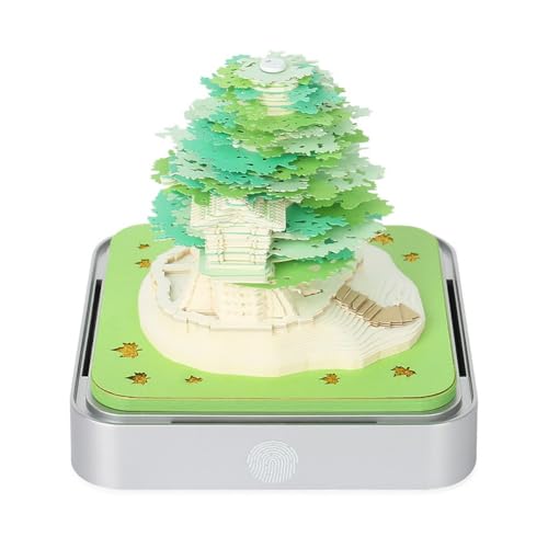 AOUTN 2025 3Dカレンダー ノート ライト付き 3D地球儀カレンダー 桜の木 キノコの家 クリスマスツリー クリスマスギフト 紙彫刻工芸品 (A,シルバーベース)