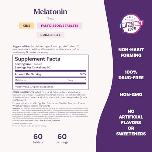 Natrol Kids Fast Dissolve Melatonin 1 mg, Sleep Aid, Blue-Razz, 60 Tablets - image 5