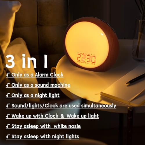 Image of Wake Up Light Sunrise Alarm Clock White Noise Machine with Sunrise Sunset Simulation for Heavy Sleepers Kids Bedroom Dual Alarms Snooze Sound Brown Noise Machine with 25 Sounds for Sleeping