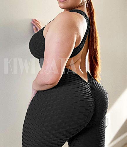 Kiwi Rata Womens Butt Lift Blackless Workout Yoga Jumpsuit Sleeveless Bandage Fitness Sport Gym Romper Playsuit #TOP2