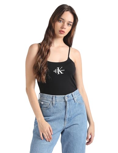 Calvin Klein Damen Tank Top Monologo Strappy Slim Fit, Schwarz (Ck Black), XXL 1