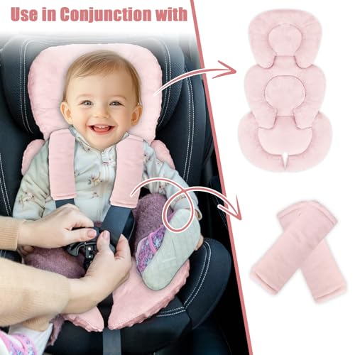 Image of GFU Infant Car Seat Insert Head and Body Support, Reversible Newborn Insert for Carseat with Strap Pads, Soft Stroller Cushion Pillow Insert for Boys and Girls, Fits for Stroller, Swing, Pink