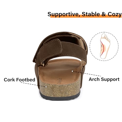 Mens Womens Cork Footbed Sandals Suede Leather Flat Sandals Arch Support Orthotic Summer Slip on Open Toe Outdoor Slide Shoes with Adjustable Double Strap & Back Strap3