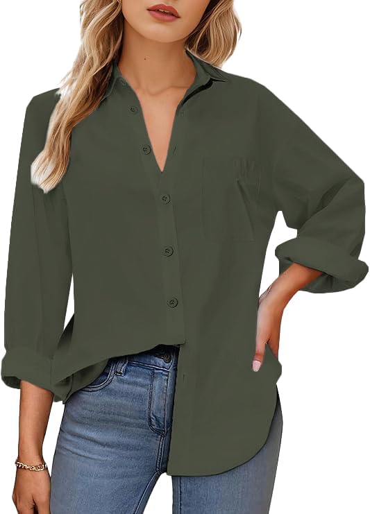Womens Button Down Shirts Long Sleeve Wrinkle Free Work Office Button Up Dress Shirt with Pocket - Image 2