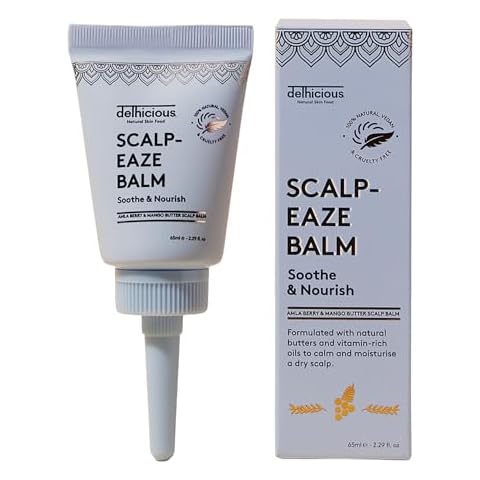 Delhicious Scalp Moisturizer Balm for Dry Itchy Scalp - Amla Hair Oil & Mango Butter - Psoriasis Scalp Treatment & Dry Scalp Serum - SLS Free - Natural, Vegan, Ayurveda - 65ml Cover