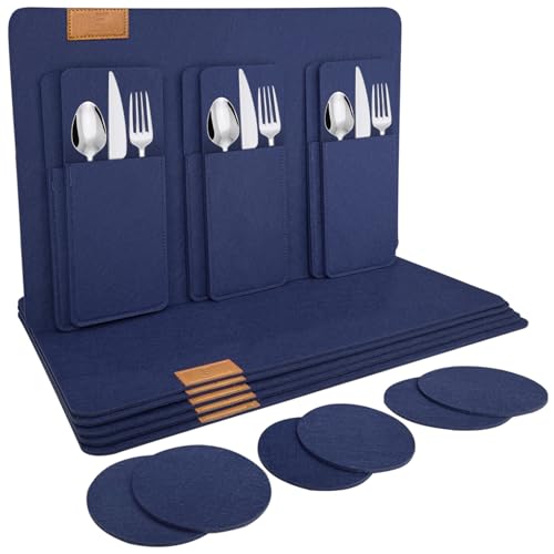 shinfly Tischsets Filz Platzsets Abwaschbar 18er Set, Dunkelblau 44x31cm