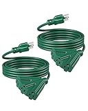 DEWENWILS 15 FT Outdoor Extension Cord for Christmas, Weatherproof 16/3 SJTW Power Cable for Outdoor String Lights and Landscaping String Lights, ETL Listed, Pack of 2, Green