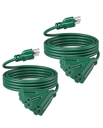 DEWENWILS 15 FT Outdoor Extension Cord for Christmas, Weatherproof 16/3 SJTW Power Cable for Outdoor String Lights and Landscaping String Lights, ETL Listed, Pack of 2, Green