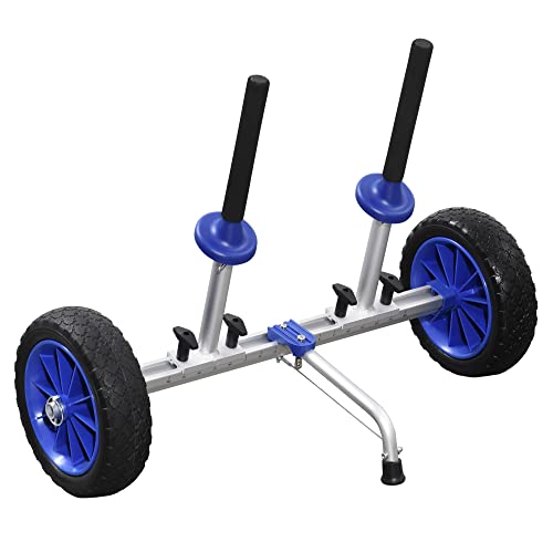 SPORTNOW Carro de transporte universal para canoa, Kayak, Stand-up Paddle - Ancho ajustable - Soporte y 2 ruedas grandes