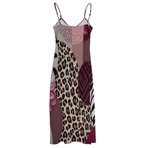 Robe longue léopard patchwork violet avec col V et imprimé géométrique unique - 5