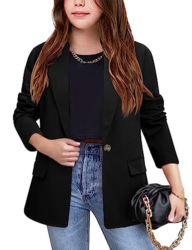 Meikulo Girls Blazers Kids Lapel Long Sleeve Open Front Solid Blazer Jacket with Pockets