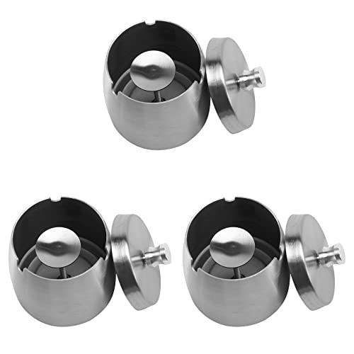 Youbones 3 ceniceros con tapa para cigarrillos a prueba de viento, cenicero impermeable de acero inoxidable para el exterior de la casa mesa bar KTV