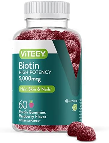 Biotin Gummies 5000mcg - Healthy Hair Growth, Healthy Skin Glow, Strong Healthy Nail Growth, Dietary Supplement Chewable Gummy Vitamin, Pectin Vegan Gummies, for Adults Teens & Kids, Raspberry Flavor