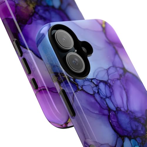 Coque iPhone 16 encre à l'alcool violet bleu vif accessoire protection rigide