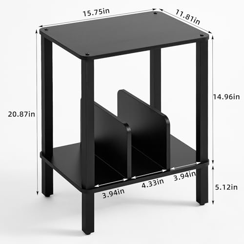 LELELINKY 2-Tier Record Player Stand with Vinyl Record Storage up to 100 Albums, Bedroom Record Holder and Multi-Functional End Table for Living Room, Black - Thumbnail 3