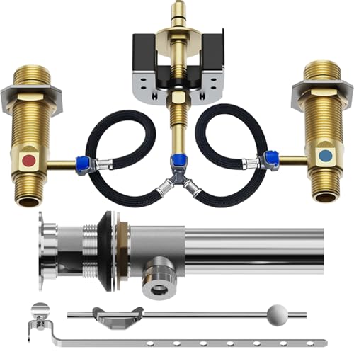 Upgraded Rough-In Valve with Drain Assembly Compatible with Moen Widespread Bathroom Sink Faucets Featuring 1/2-Inch IPS Connections S9000 Series Brass ConstructionUpgraded version