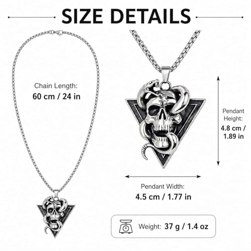 Collier tête de mort acier inoxydable robuste chaîne 61 cm de qualité - 3