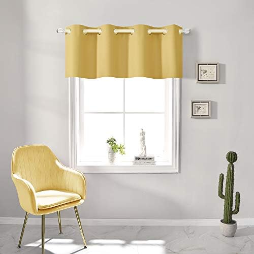 RAIN CITY Gold Yellow Blackout Valances for Windows Treatment 18 Inch Length Solid Thermal Insulated Grommet for Bedroom and Bathroom Curtains Valance for Small Windows 1 Panel 52X18 Inch