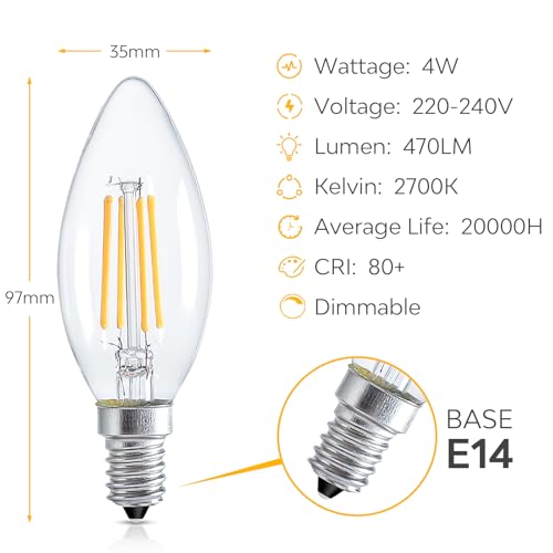 E14 LED Candle Light Bulbs, Dimmable Small Screw Light Bulb, 4W (40W Equivalent) SES Lightbulbs 2700K 470 Lumens, Edison Bulb Warm White for Lamp Light Bulb Replacement, 6 Pack - Image 3