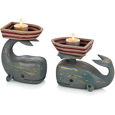 Romadedi Whale Nautical Candle Holders Set Cover