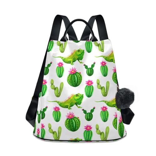 Sac à dos anti-vol femme vert contre les pickpockets et la pluie motif cactus aquarelle