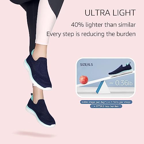 Stq Womens Slip On Shoes Comfortable Breathable Athletic Workout Sneakers With Arch Support Navy Teal Us 5.5 #TOP3