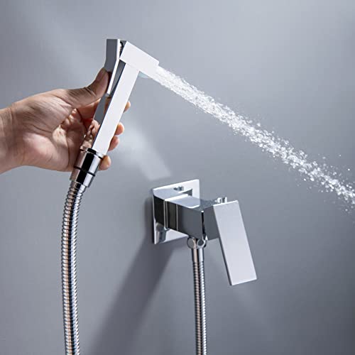 Wussh Concealed Muslim Square Hot and Cold Monobloc Bidet Shower Kit Set Brass Chrome Wall Mounted - Image 2