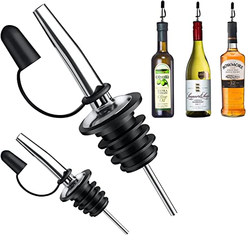 Image of Pafusen 6 Pack Liquor Bottle Pourers, Liquor Pour Spout for Liquor Bottles, Stainless Steel Olive oil Dispenser Spout, Alcohol Pourer Spouts Dust Caps Covers Fixed, Sliver