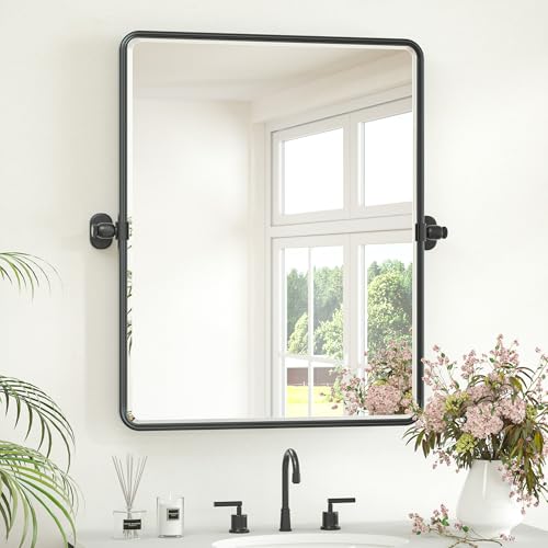 Keonjinn 24x30 Inch Black Povit Mirror for Bathroom, Tilt Mirror