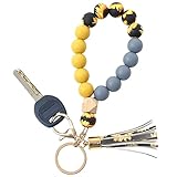 Silicone Beaded Key Chain Bracelet Wristlet Keyring Sunflower Bangle Keychains for Women with...