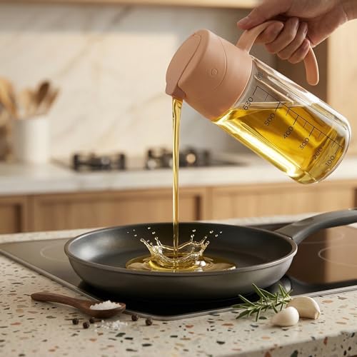 Image of MUAC 630ml Glass Oil Dispenser Bottle with Handle & Flip Lid - Leakproof Kitchen Oil Pourer with Measurement Markings - Cooking Oil, Olive Oil, Vinegar & Sauce Bottle for Kitchen (Any color will do)