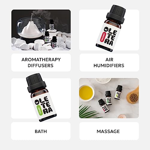 Oletera Organic Essential Oil Set For Aromatherapy & Diffuser - Pomegranate, Grape, Bergamot, Hilton, Victoria, Shangri-La - For Home, Diffusers, Candles, Fragrances, Aromatherapy, Humidifiers, Gifts #TOP3