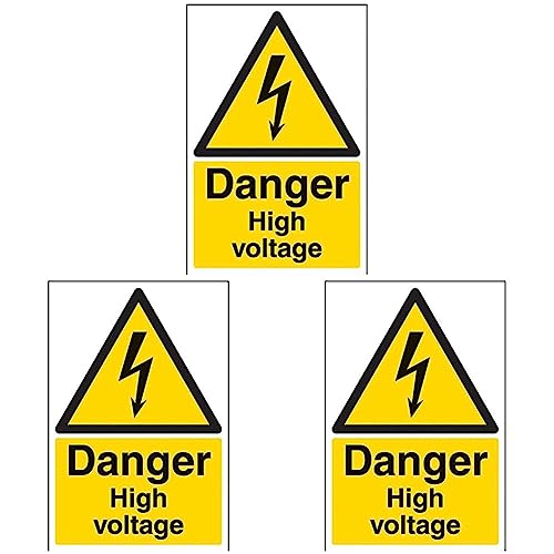 Image of VSafety Danger High Voltage Warning Sign - Portrait - 200mm x 300mm - 1mm Rigid Plastic (Pack of 3)