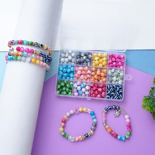 Image of Ambitieux DIY Bracelet Making Kit for Girls - 12 Types Colorful Beads with Charms, Elastic Thread, Earrings, Clasps & Rings - Jewellery Craft Kit for Kids, Birthday Return Gift, Rakhi Special Set for 2 3 4 5 6 7 8 9 10 years (Glass marble)