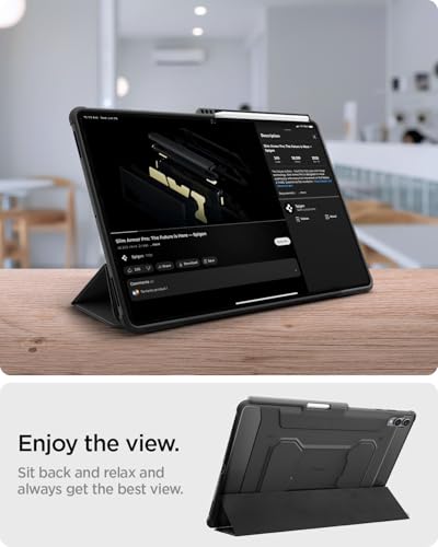 Image of Spigen Rugged Armor Pro | Samsung Galaxy Tab S11 Ultra Case [S Pen Holder] [Trifold Stand] 14.6 inch Folio Full Cover | TPU+PU Leather - Black