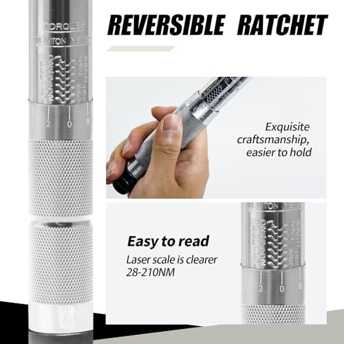 CCLIFE Drehmomentschlüssel Auto 1/2 Zoll, 28-210 Nm, Drehmomentschlüssel 6tlg Set für Motorrad inkl. 3 Stecknüsse 17/19/21 mm 1 Verlängerung