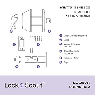 Lock Scout Deadbolt with Round Trim, Keyed 1 Side, Matte Black Finish