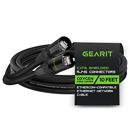 Gearit Cat6 Ethernet Cable, Ethercon-Compatible (10 Feet) Rj45 Connectors For Pro Audio, Aluminum Shielded, Oxygen Free Copper - 10 Ft. - Black #TOP10