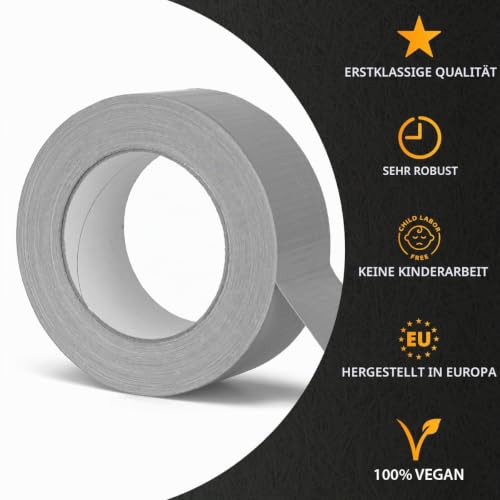 Foto von verpacking Premium Panzertape 50 m x 48 mm Silber Gewebeband Gaffa Tape Reparaturband hohe Klebekraft Klebeband mit Naturkautschuk-Kleber (12 Stück)