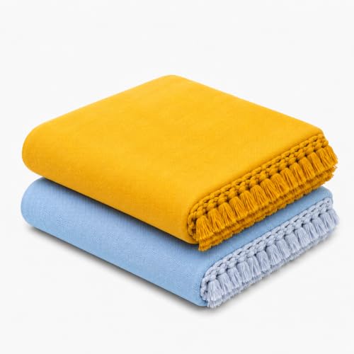 Image of OKTIC Bhagalpuri Chadar Original Combo Pack Set of 2, Eco Friendly Cotton Top Sheet for Summer Comfort, Skin Friendly Odhne Wali Bhagalpuri Chadar Bedsheet Single Size 230 x 130 cm (Yellow Sky)