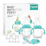 NCVI Fruchtsauger Set für Baby 5-teilig mit Schutzkappe, BPA-frei, Schnuller Beißring für Obst Brei, Beißspielzeug, Aufbewahrung für Beikost – inkl. 6 Ersatzaufsätze