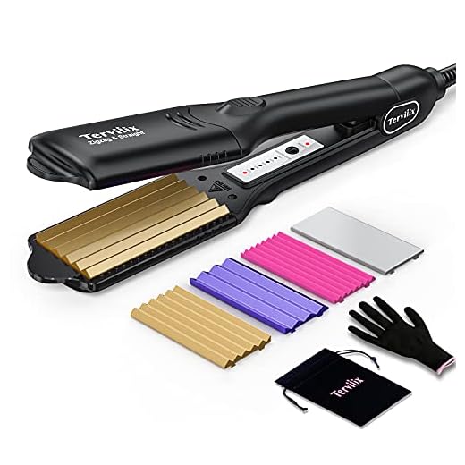Terviiix Hair Crimper for Women with 4 Interchangeable Plates, Keratin & Argan Oil Infused Crimping Iron for Hair, Volumizing Crimper Hair Iron with 5 Heat Settings & 60 Min Auto Off