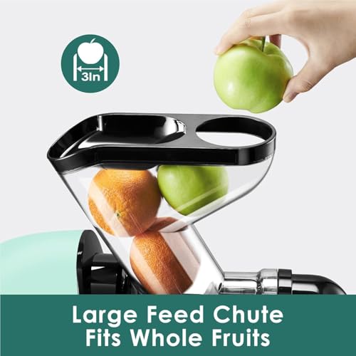 Image of Fretta Juicer Machines, Cold Press Juicer, BPA Free Masticating Juicer Machines Vegetable and Fruit, 3-Inch Wide Feeding Chute, Easy to Clean,Quiet and Strong DC Power, 200W (Light Blue)
