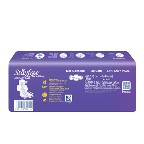 Stayfree Dry Max All Night XXL (28 pads) Dry Cover Sanitary Pads For Women With Wings - Image 3