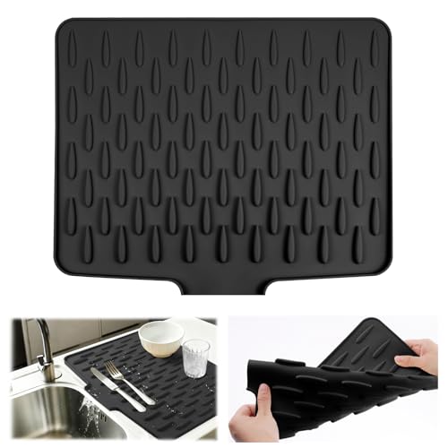 Vicloon Tapis Incliné de Comptoir Fabriqué à Partir de Gel Souple, Tapis de Drainage en Silicone Multifonctionnel et Pliable, Séchage Rapide Antidérapant Protection Thermique pour Vaisselle