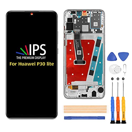 A-MIND for Huawei P30 lite/Nova 4E 6.15inch 2019 24MP Silver with Frame LCD Display Touch Digitizer MAR-LX3A MAR-LX2 MAR-L21 MAR-LX3 MAR-LX1 Screen Replacement Full Assembly Repair Kits